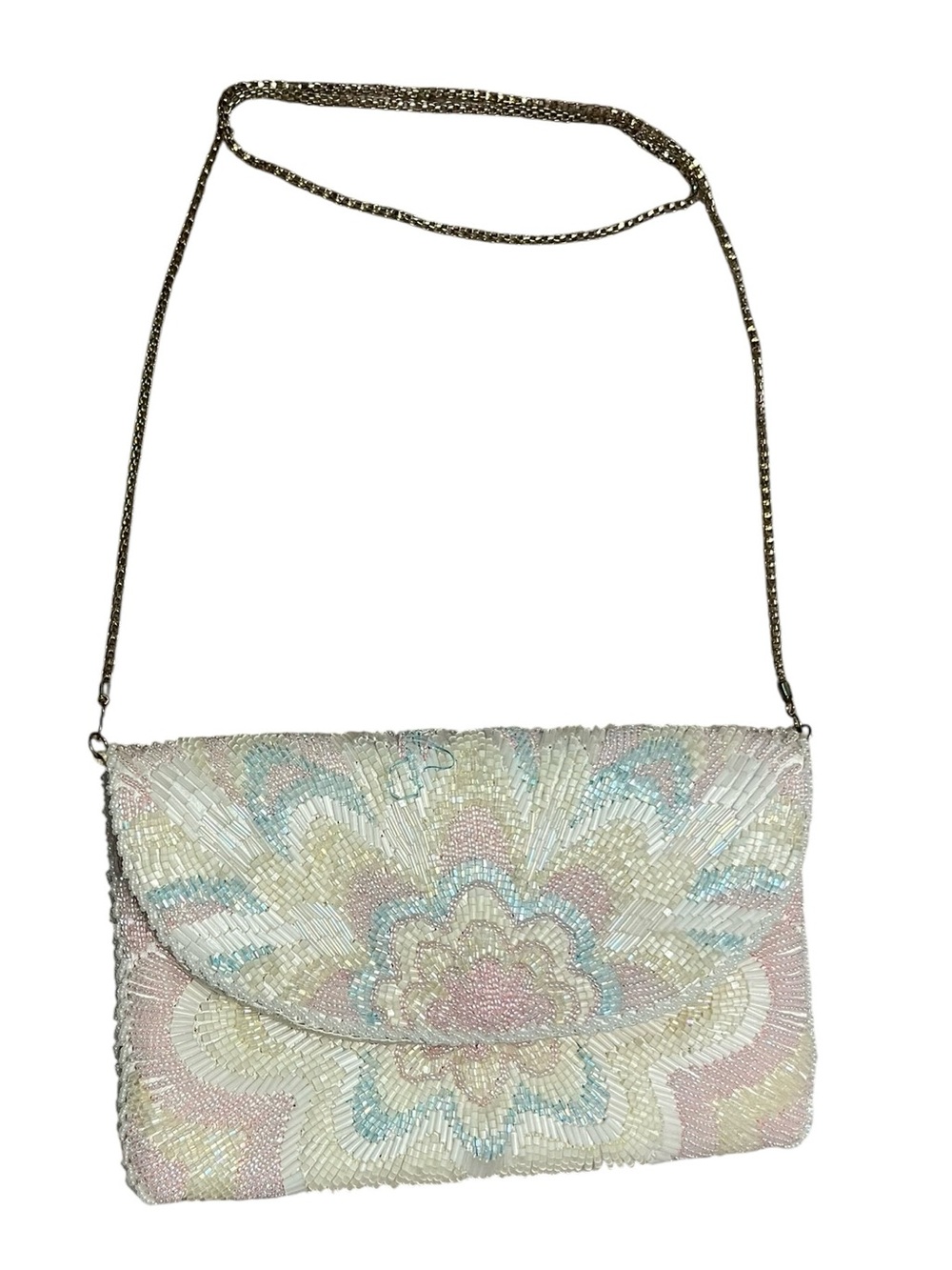 Vintage Studio 18 for La Regale 90s Pastel Floral Beaded Clutch | Gold Chain Bag
